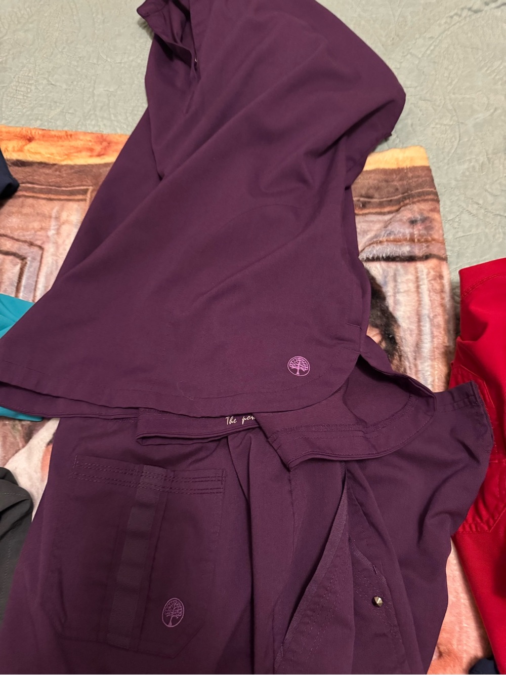 healing hands Women's Boot Cut Scrub Pants & Top in Plum eggplant